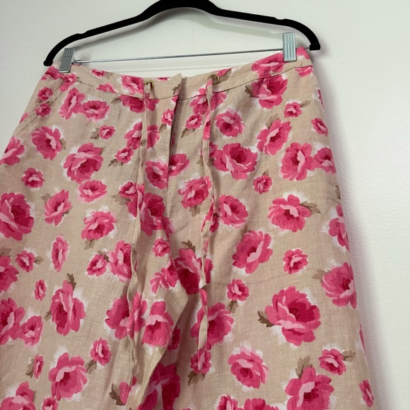 NWOT Linen Charter Club Luxury Beige and Pink Floral Long Summer Pants, size M - Picture 2 of 11